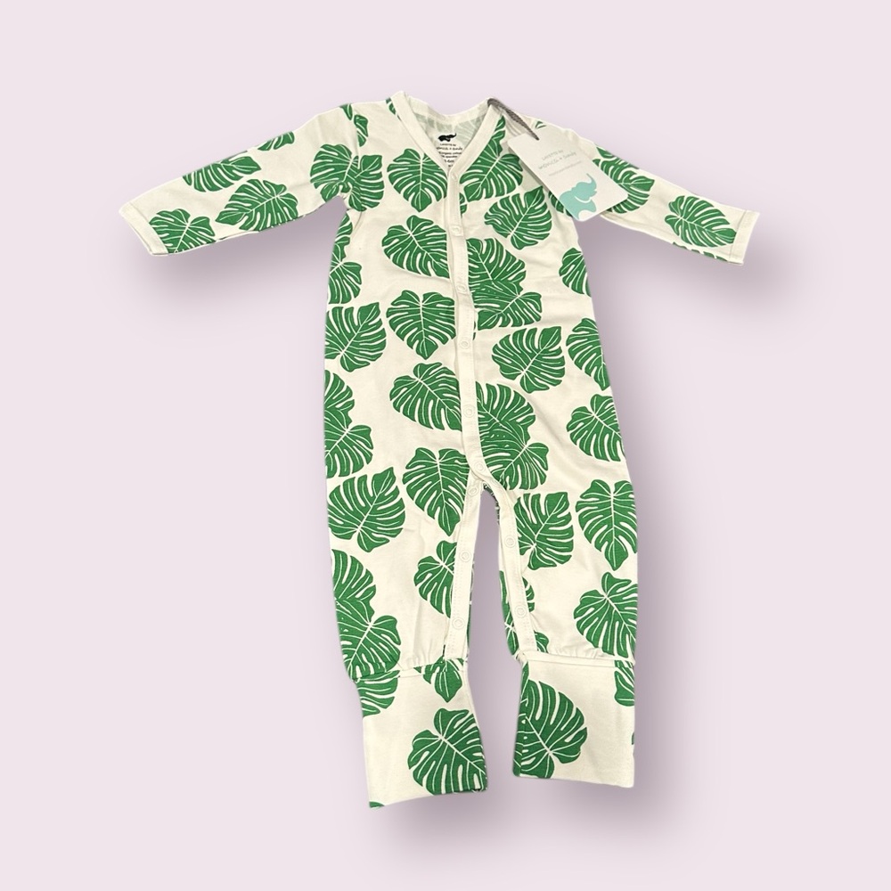 NWT Layette By Monica + Andy Organic Cotton Palm Leaf Print One Piece Sz 3-6 Mon